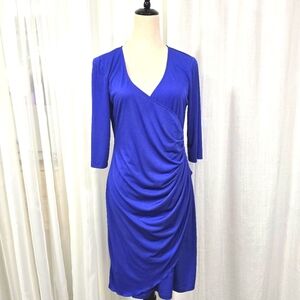 Argenti Royal Blue Faux Wrap Womens Midi Dress Size 10 Feminine Side‎ Ruching